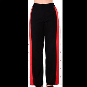 Women's Fashion Sexy Side High Split Pants Button Snap Closure. Red and black